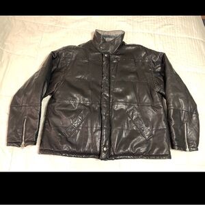 Vintage Siena Studio Black Faux Leather Puffer Reversible Jacket Coat Size XXL